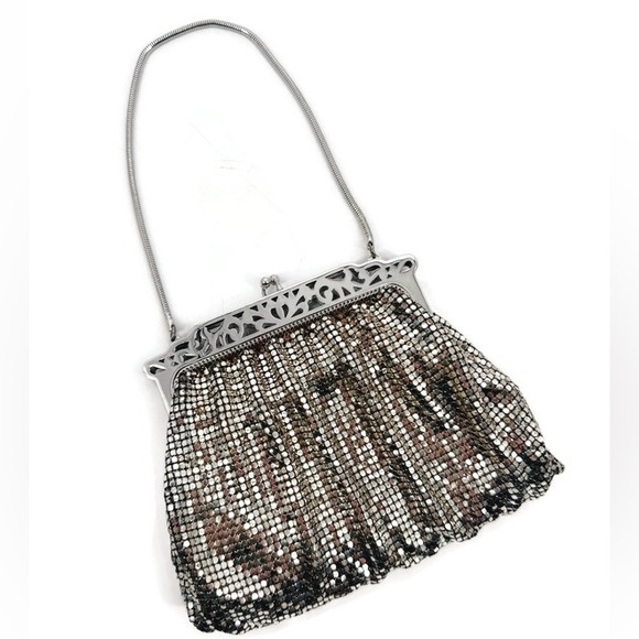Whiting & Davis Handbags - Vintage‎ Whiting & Davis Silver Mesh Evening Bag Art Deco Frame Mirror